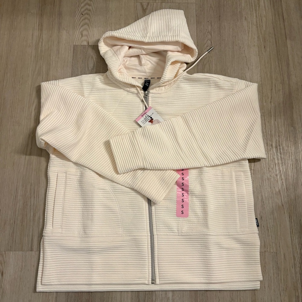 DKNY Off-White Ribbed Zip-Up Jacket